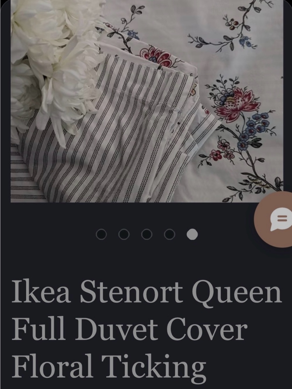 Ikea Stenort Queen Cotton Duvet Cover Reversible White Floral Ticking Stripe